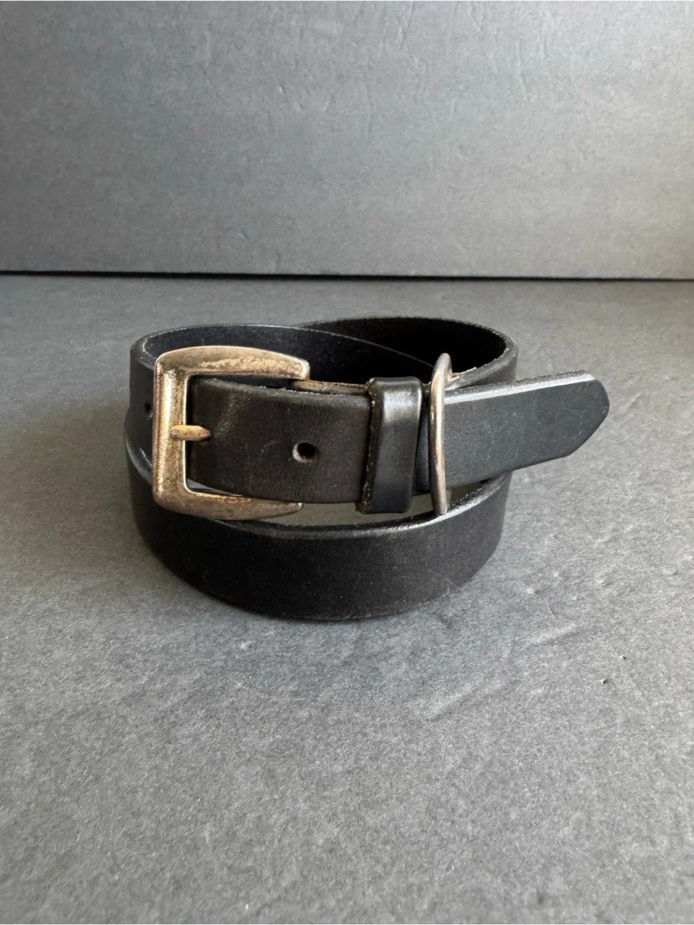 Vintage Eddie Bauer Black Leather Belt Silver Distressed Unisex Womens Medium
